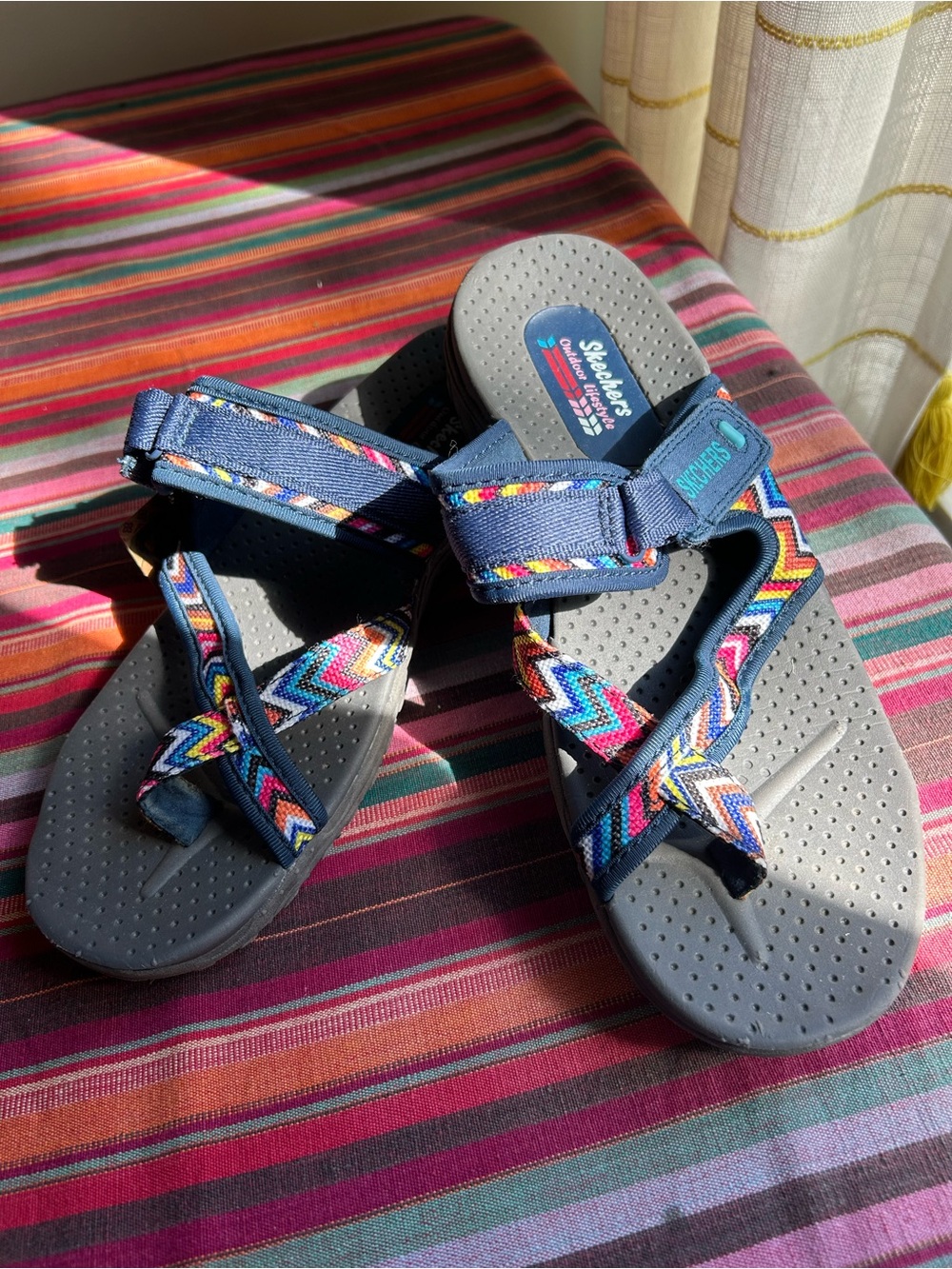 Skechers Navy Sandals with Rainbow Chevron Straps
